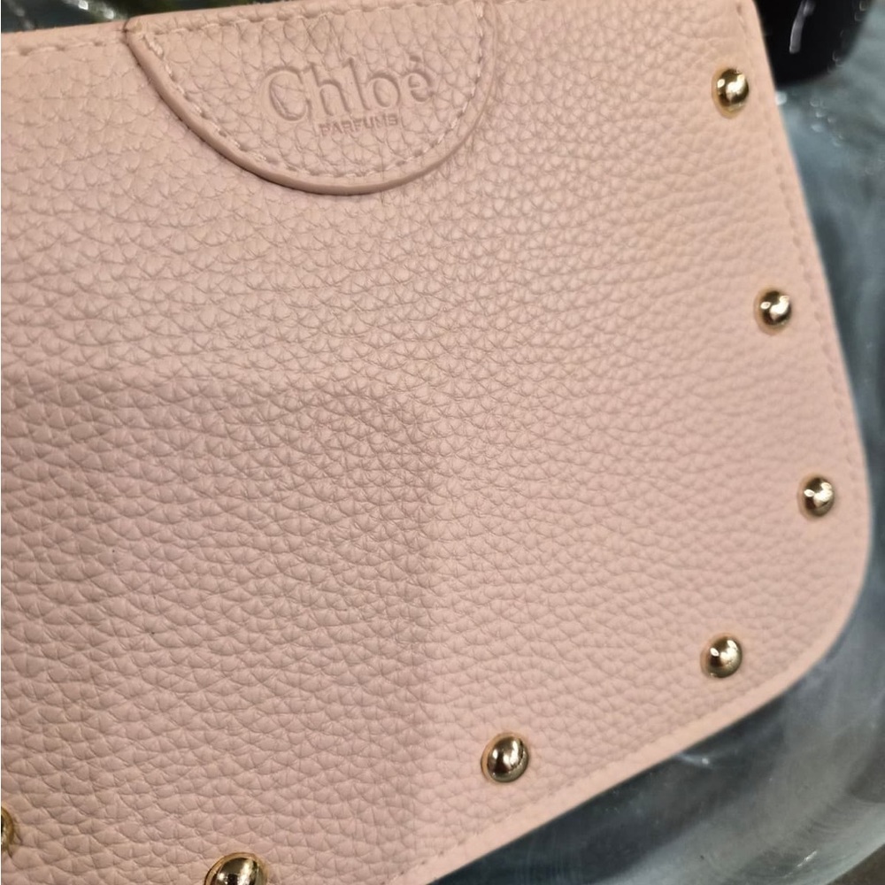 Chloe Blush Leather Pouch with Gold Studs - Picture 2 of 5